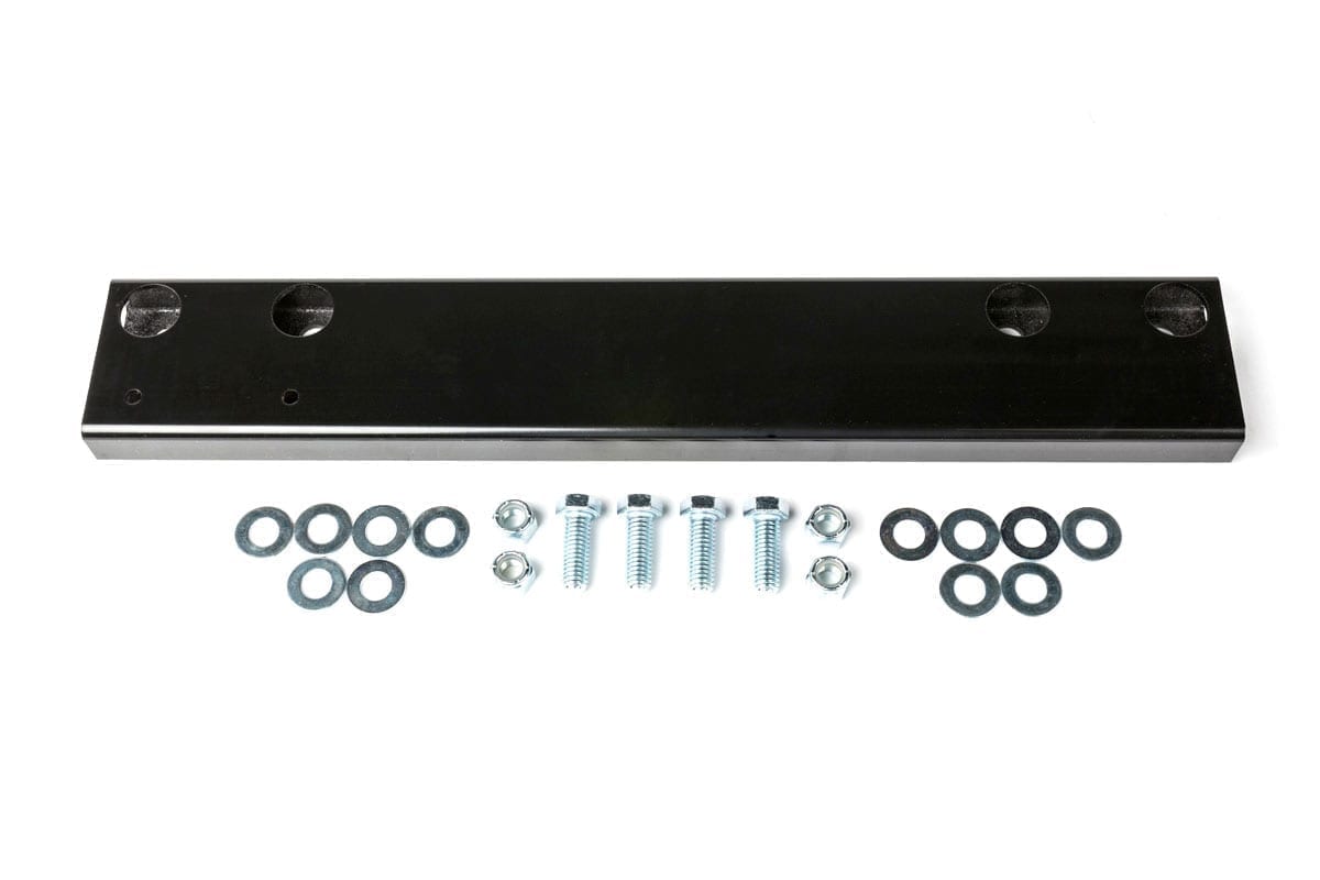 G Force transmission crossmember frame extension with hardware