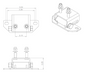 G Force Ford Adjustable Transmission Mount illustrations with measurements.
