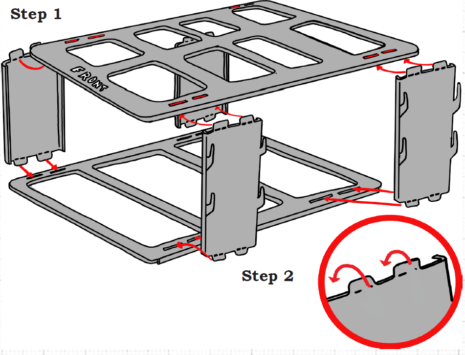Assembly illustration for piston and rod organizer