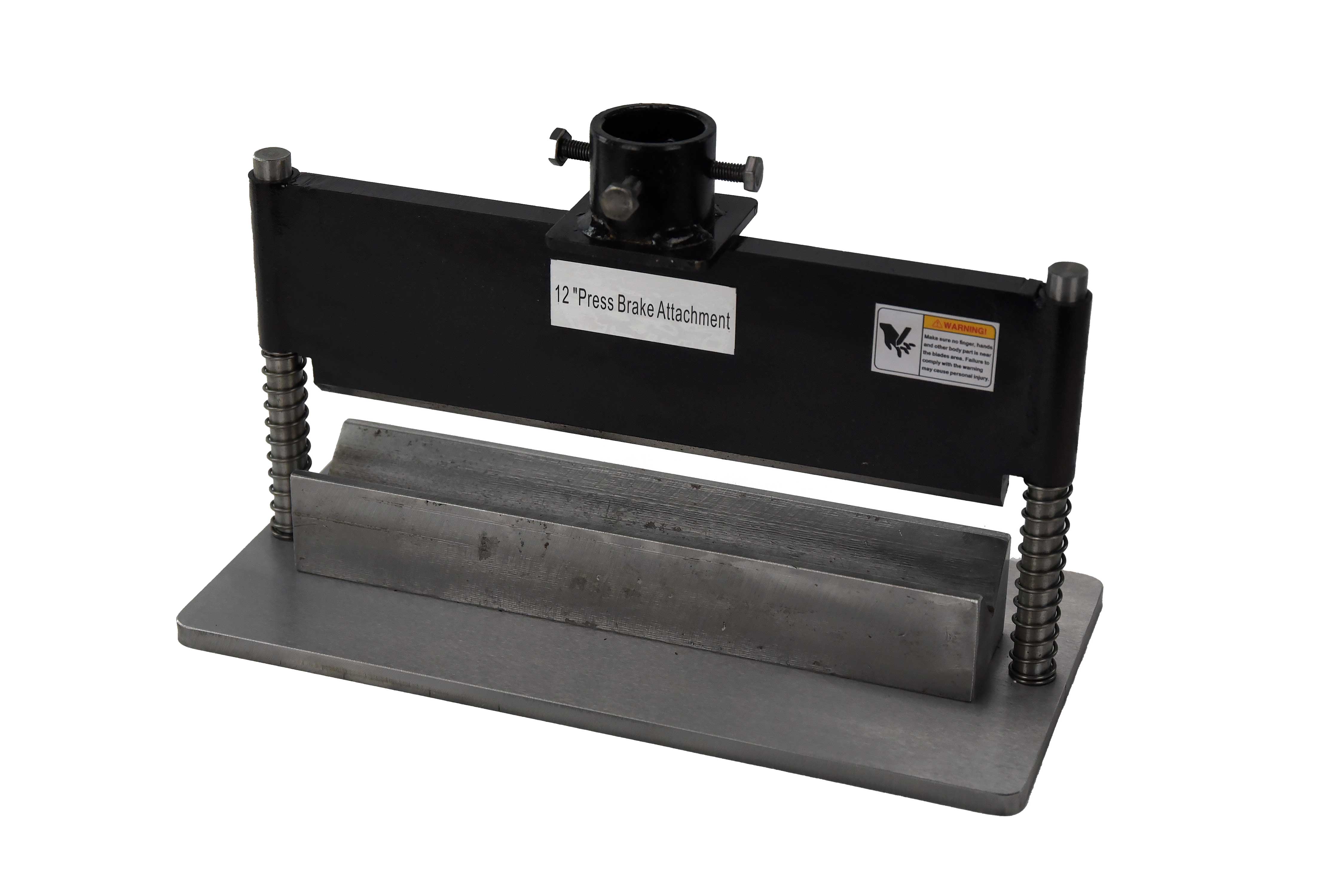 front  of 12" Shop Press Brake Attachment for most 12 - 20 ton hydraulic presses angled view