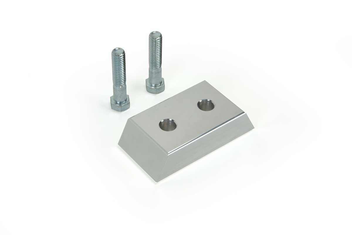 GM Transmission Mount Spacer Block 1" Height | GF-SPR1-01 with mounting hardware angled view