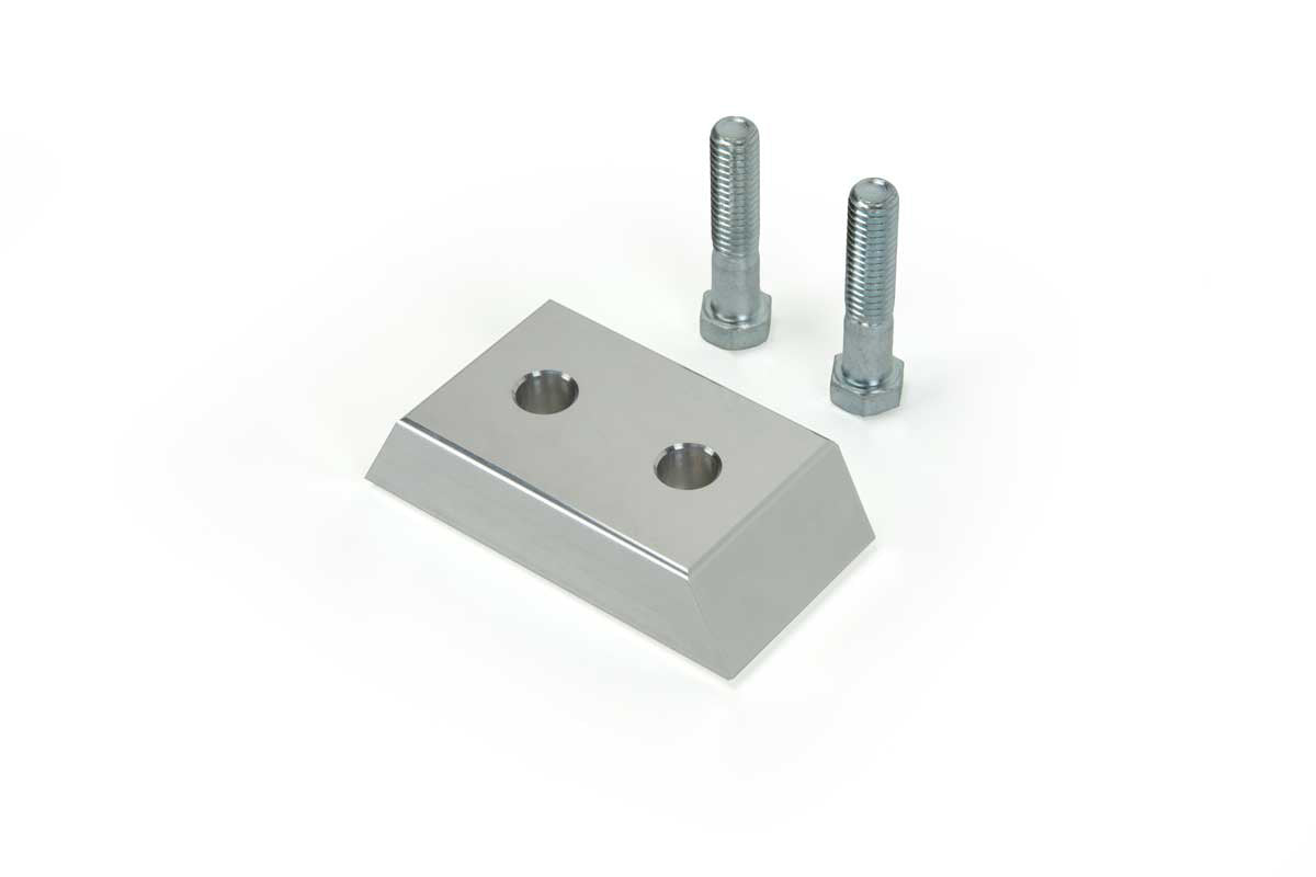 angled view GM Transmission Mount Spacer Block 1" Height | GF-SPR1-01 with mounting hardware