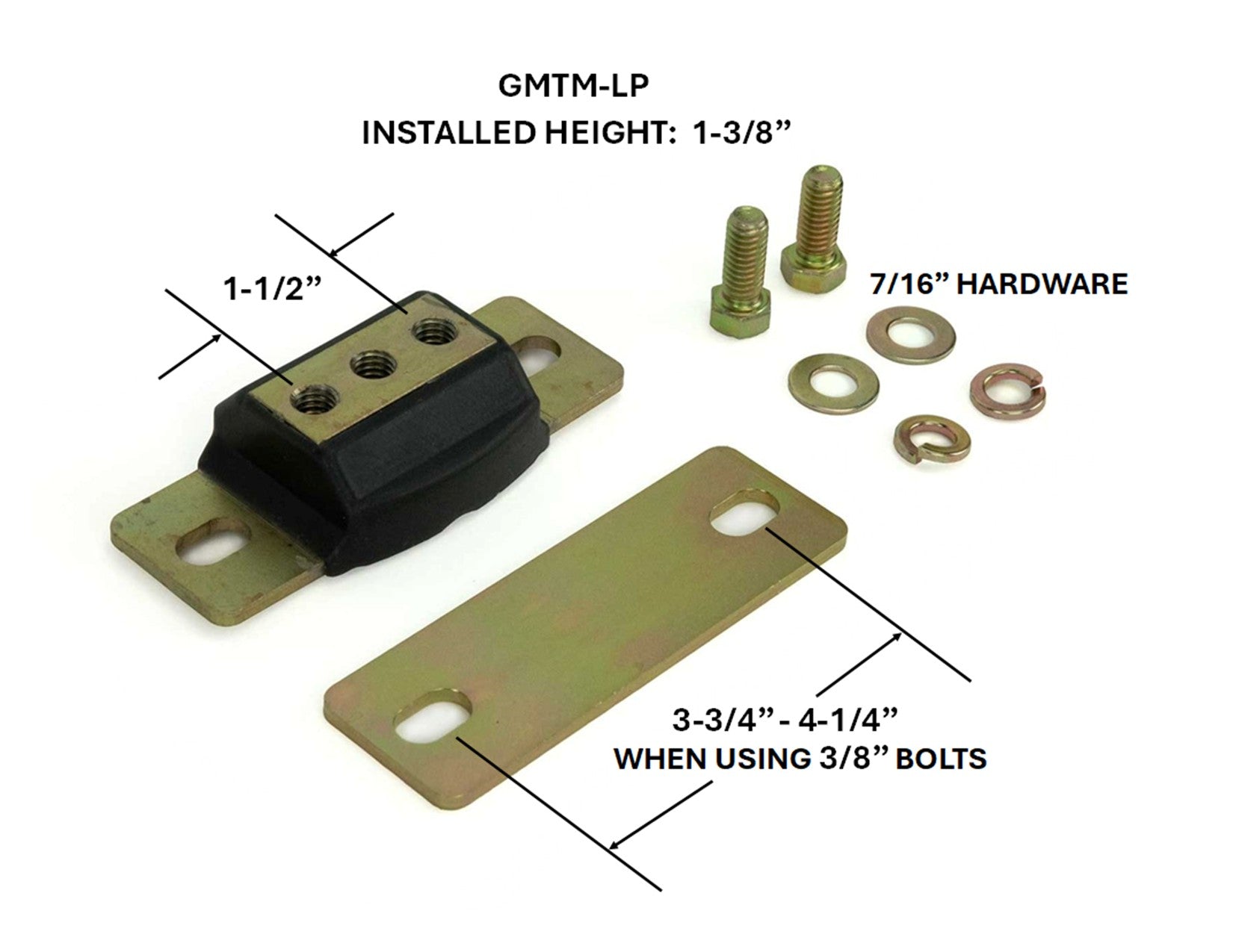 Mounting dimensions for Low Profile GMTM transmission mount GMTM-LP