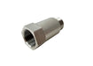 Straight Stainless Steel Adapter Fitting with 18mm Male to 18mm Female Threads close up