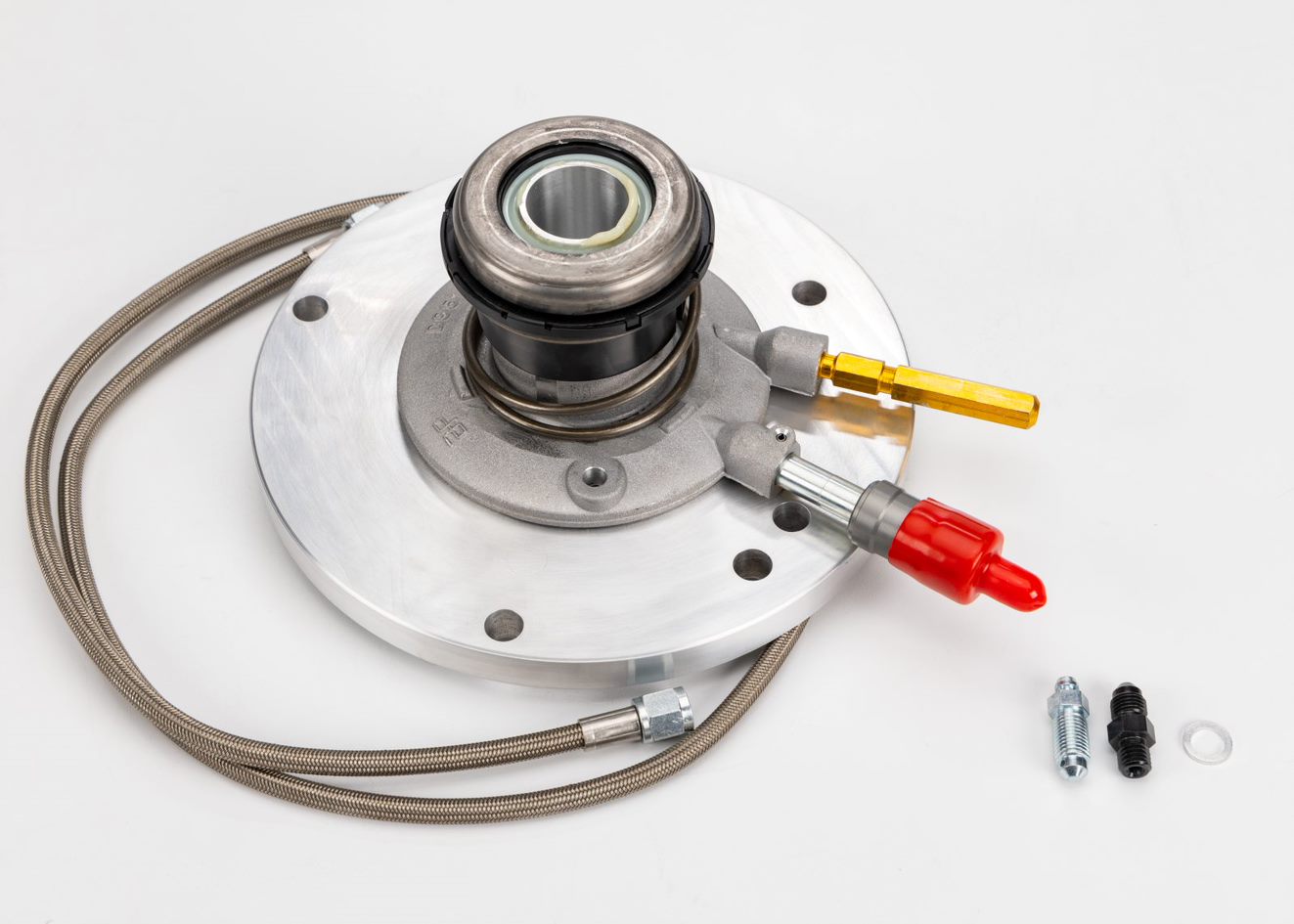 Bellhousing adapter with throwout bearing and remote bleeder for 1982-1991 Porsche 944 LS Swap Kit.