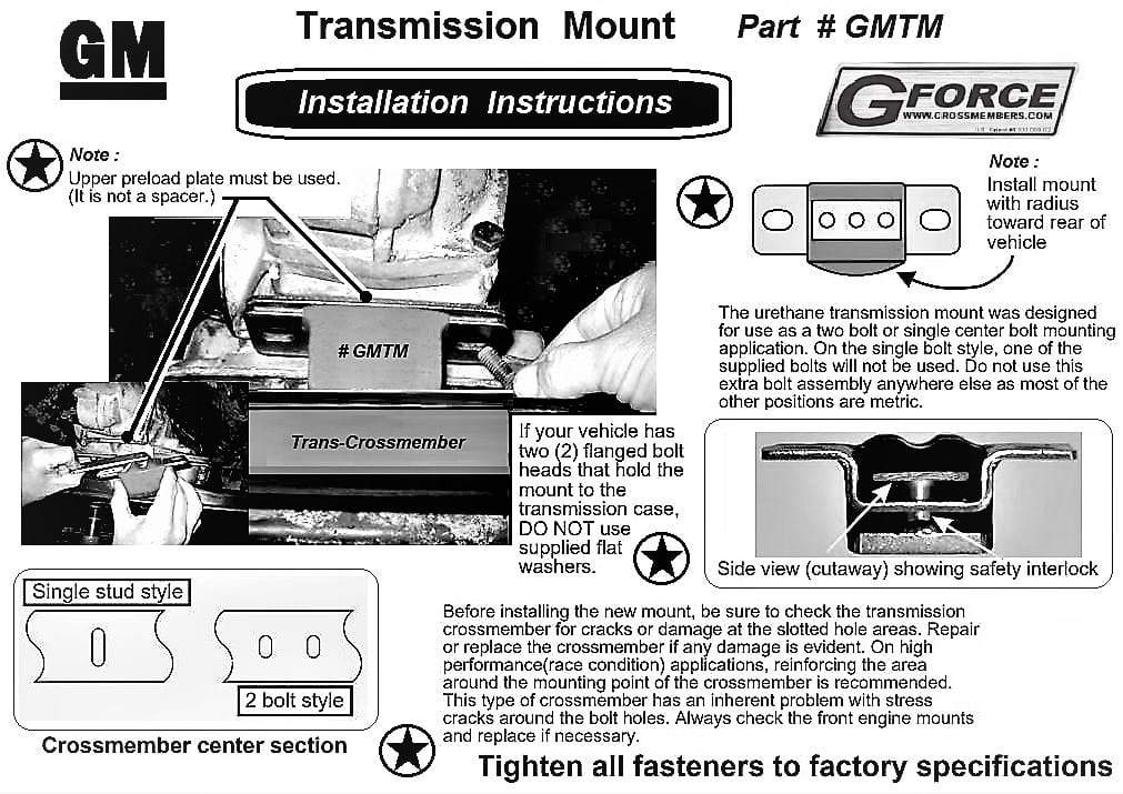 Standard Height Transmission Mount | GMTM Transmision Mount Installation Instructions